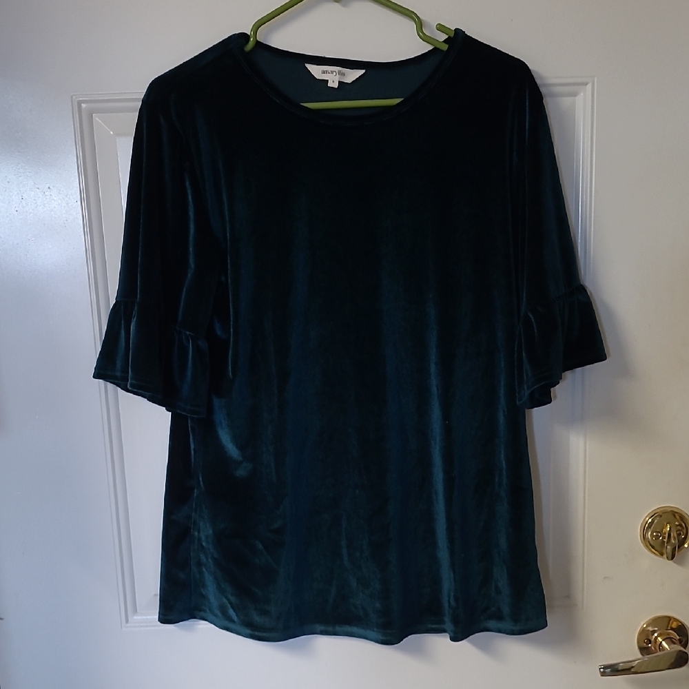 Amaryllis Velour Teal 3/4 Sleeve Blouse